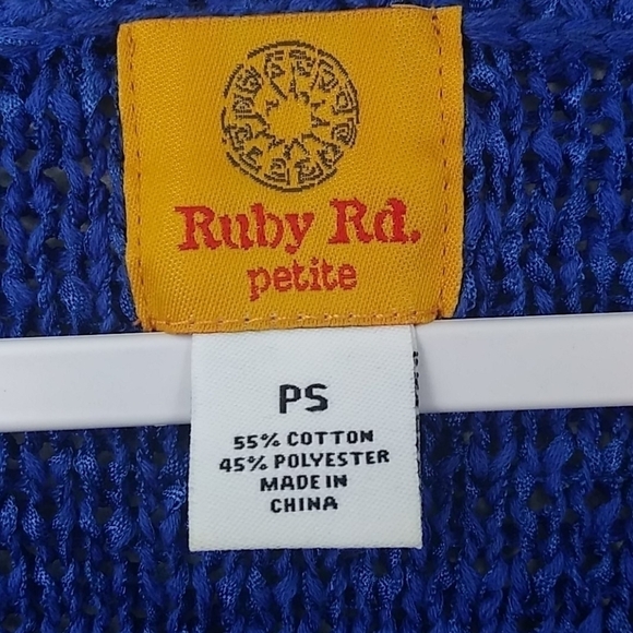 RUBY Rd. Petite Blue Beaded Embellished Scoop Neck Long Sleeve Knit Sweater - Picture 4 of 8